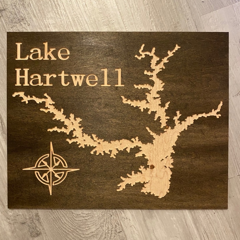 Engraved Lake Hartwell SC Map